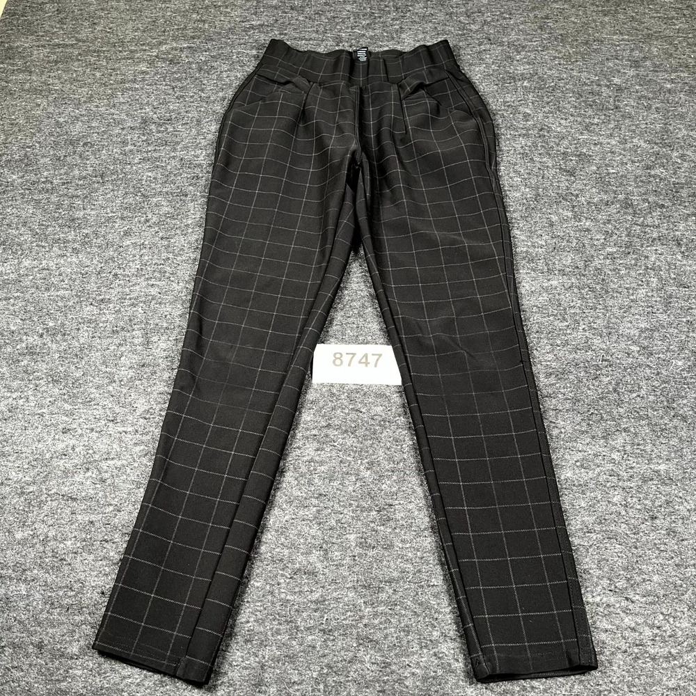Indero Pants Womens S/M Black Windowpane Check Stretch Skinny Leg Flat Front